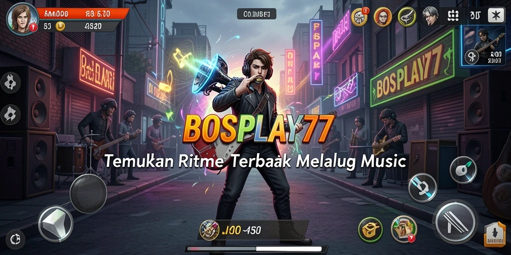 Screenshot utama BOSPLAY77 menunjukkan gameplay yang penuh warna dan dinamis.