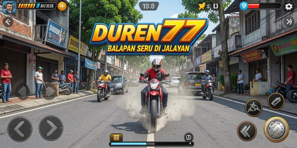 Tangkapan layar dari gameplay balapan seru DUREN777 yang menampilkan mobil dan trek.