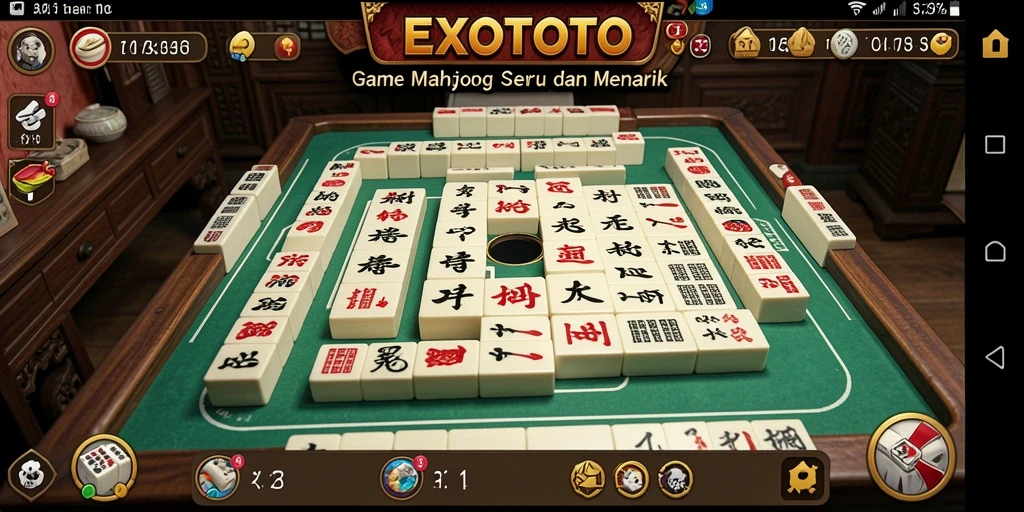Screeenshot gameplay EXOTOTO menampilkan momen seru dalam permainan Mahjong.