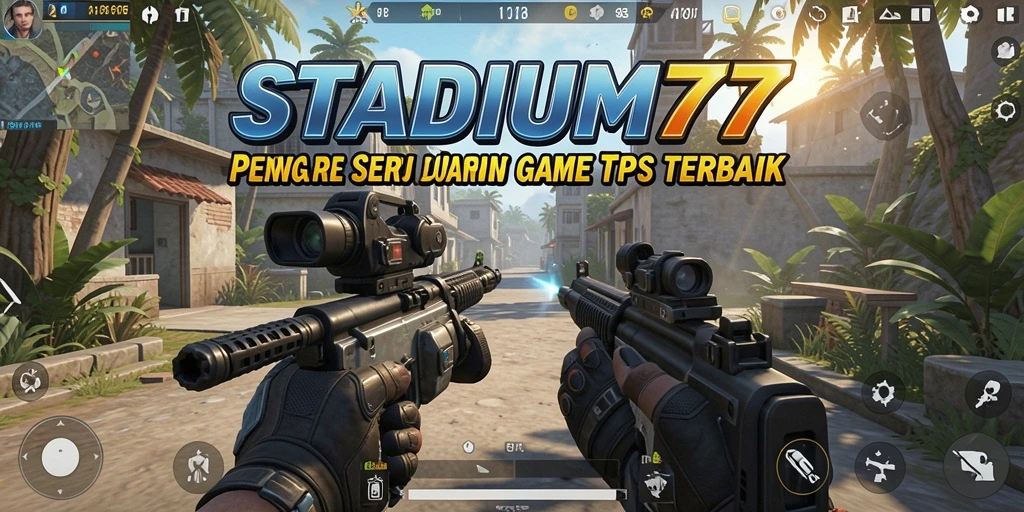 Tangkapan layar utama STADIUM77 menampilkan aksi gameplay TPS yang mendebarkan.