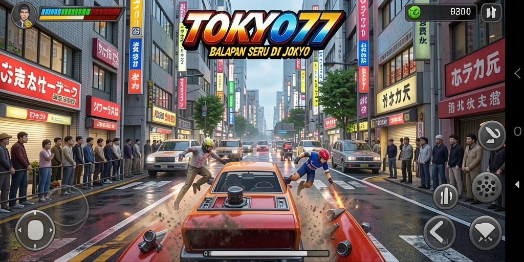 Tangkapan layar dari gameplay seru balapan di TOKYO77.